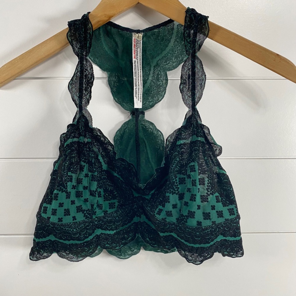 Free People Lace Bralette - Teal & Black
